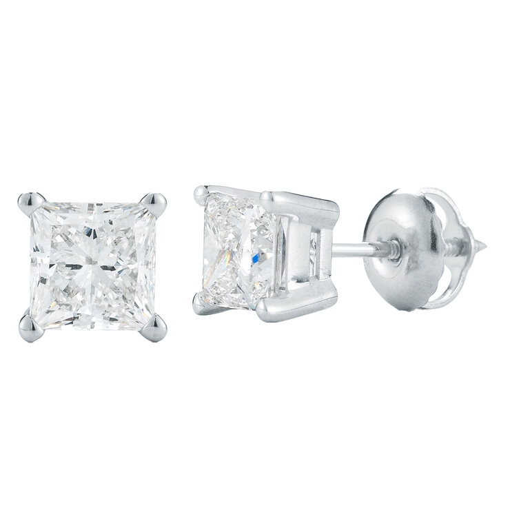 18KT White Gold 0.75ctw Princess Cut Diamond Stud Earrings