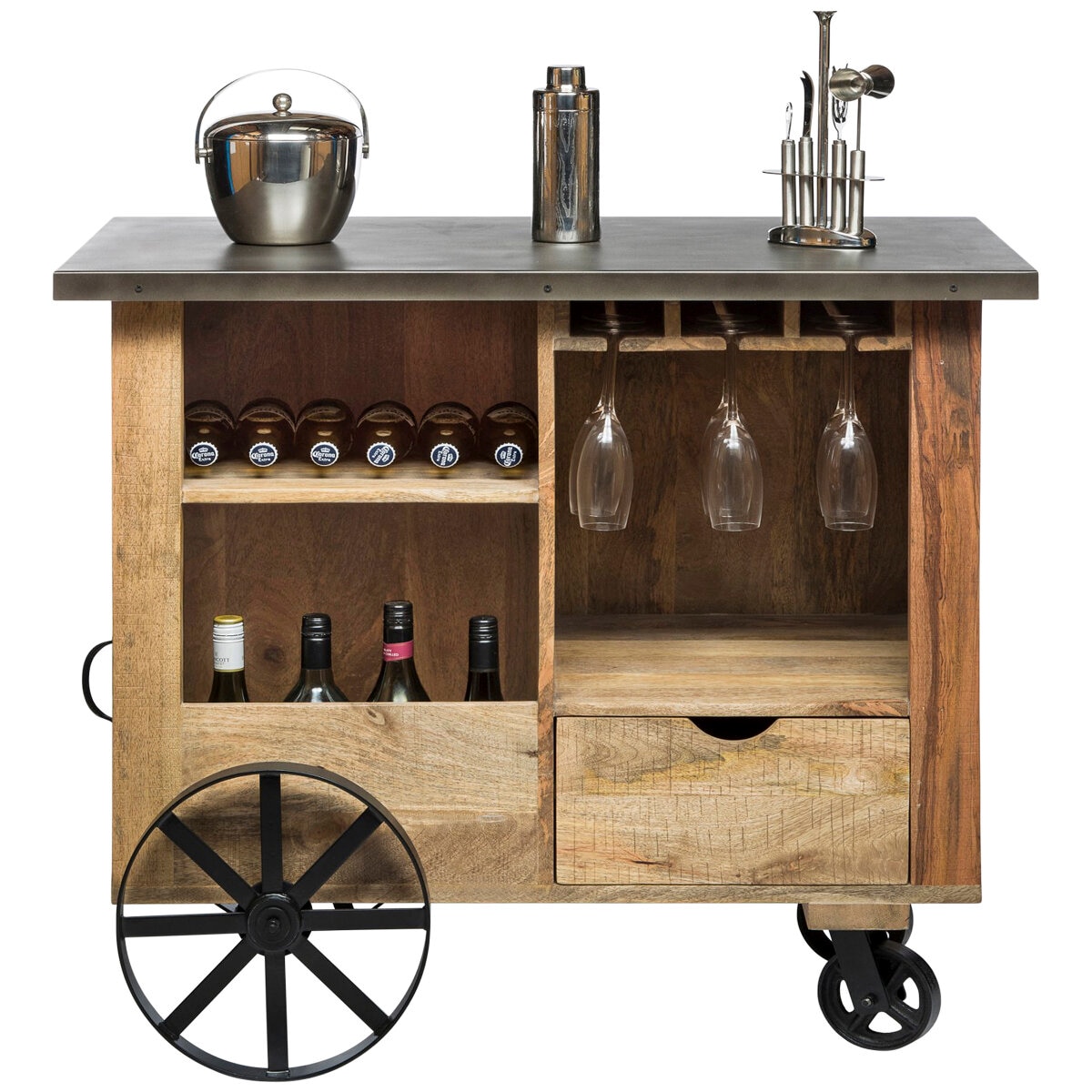 Wine Stash Industrial Bar Cart Cabinet Small