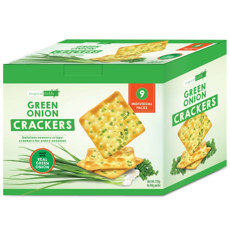 Tropical Fields Green Onion Crackers 9 x 80g Tropical Fields Green Onion Crackers 9 x 80g
