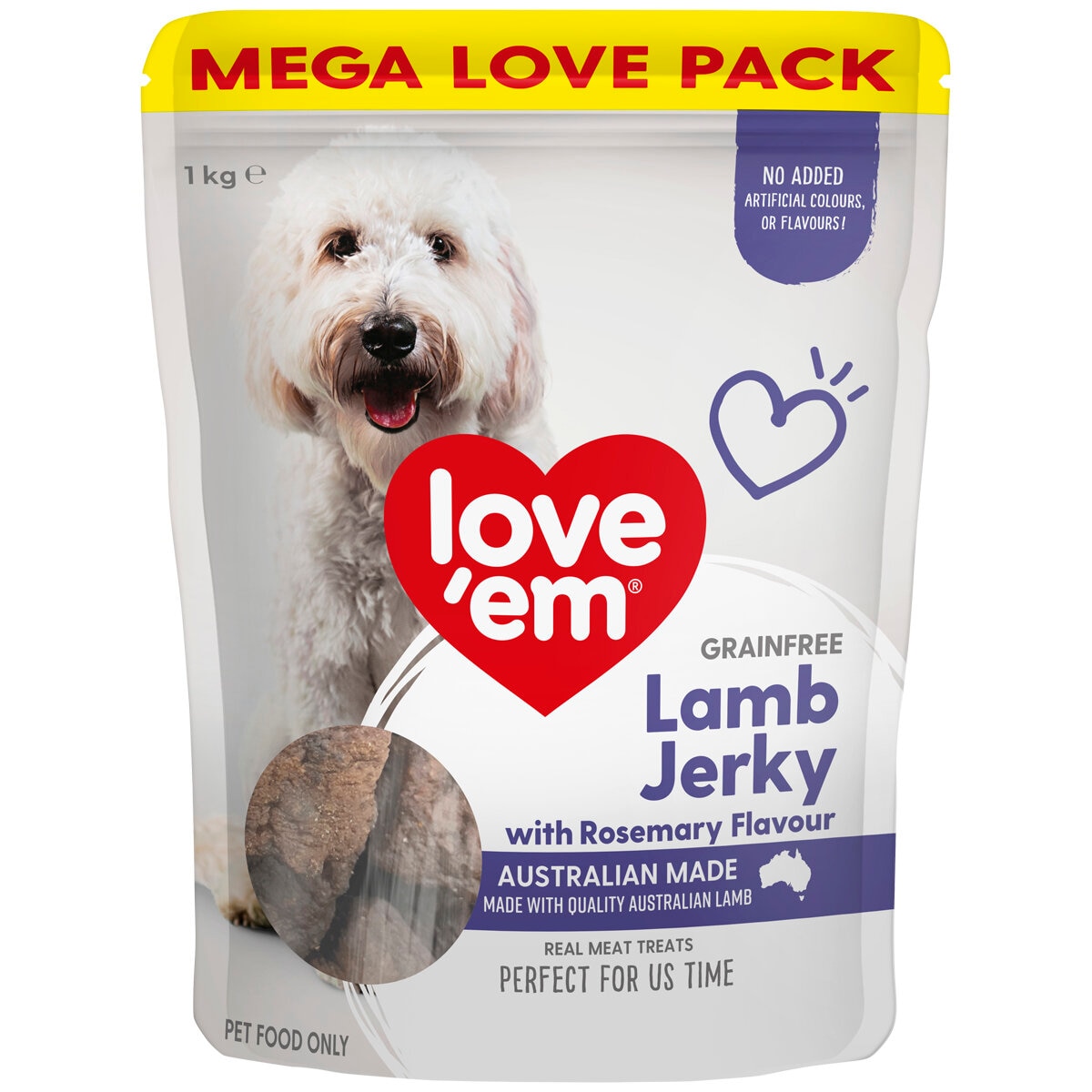 Love'em Grain Free Lamb Jerky Wth Rosemary Flavour Dog Treats 1kg