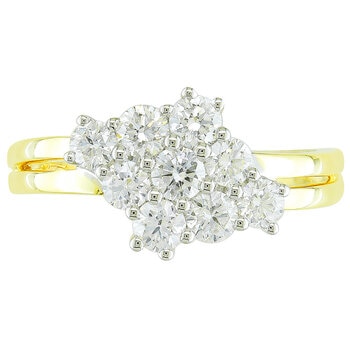 14KT Two Tone Gold 1.00ctw Round Diamond Cluster Ring