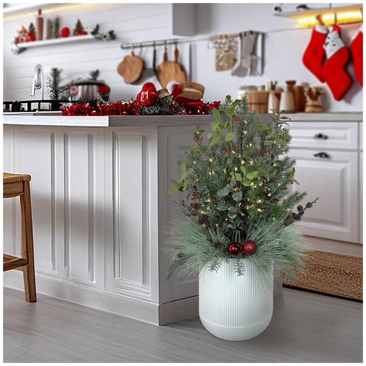 Pre-Lit Holiday Topiary 99cm White Pre-Lit Holiday Topiary 99cm White