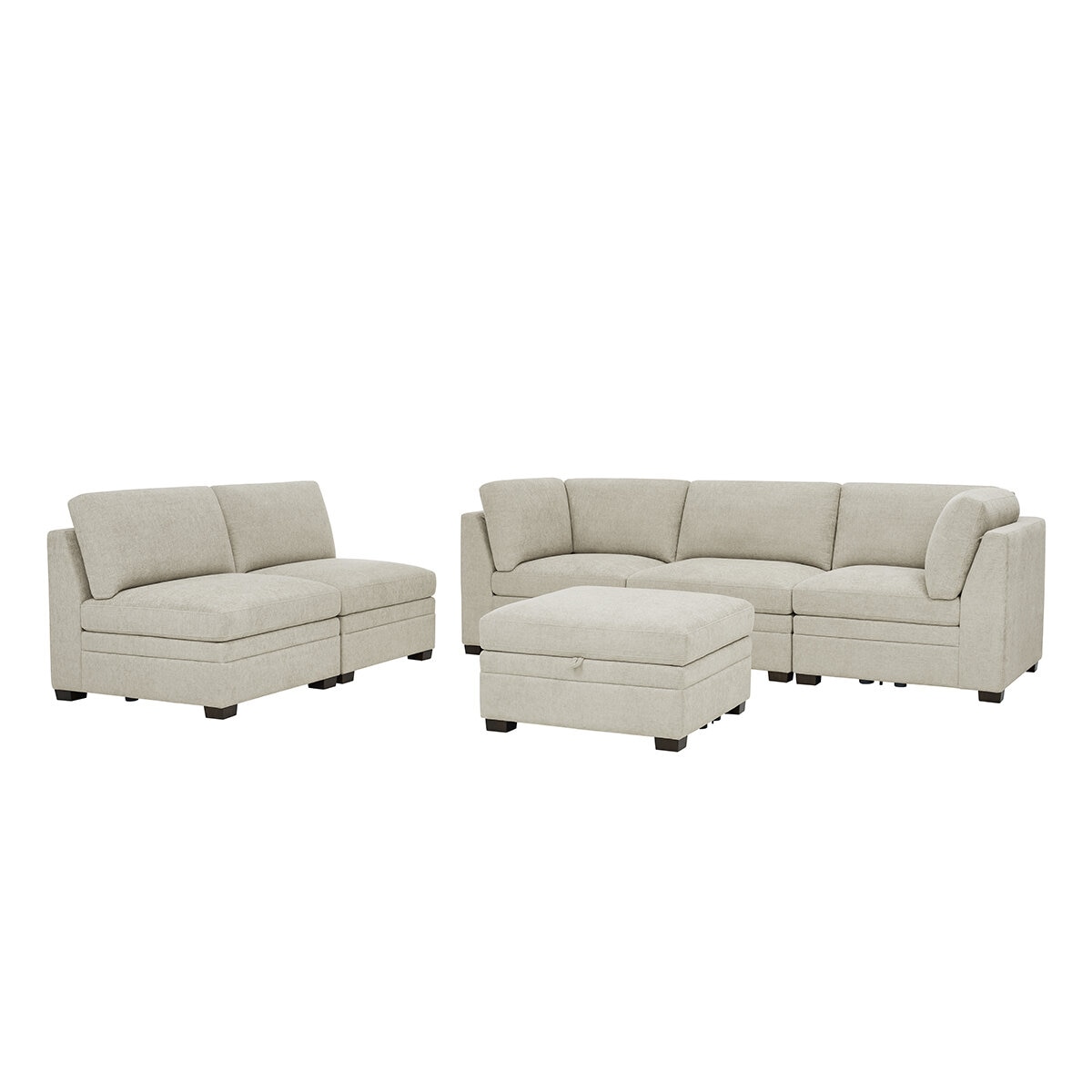 Thomasville 6 Piece Fabric Modular Sectional with Storage Ottoman/