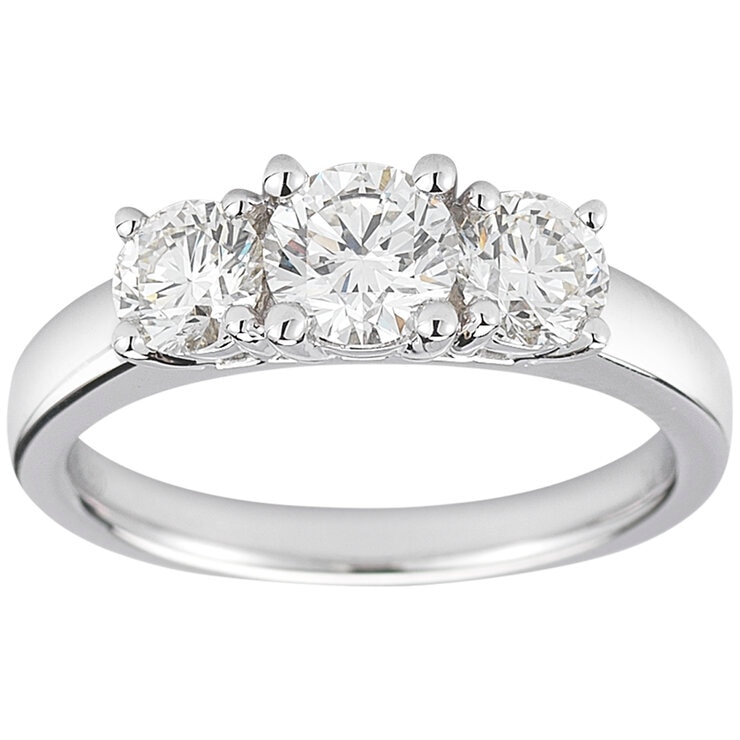 18KT White Gold 1.00CTW Round Diamond Three Stone Ring