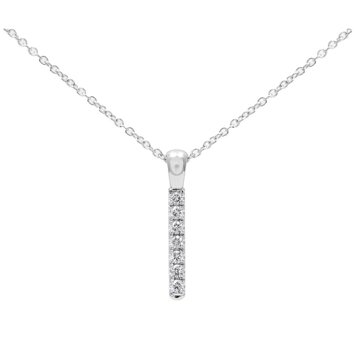 18KT White Gold 0.22ctw Round Diamond Set Bar Pendant