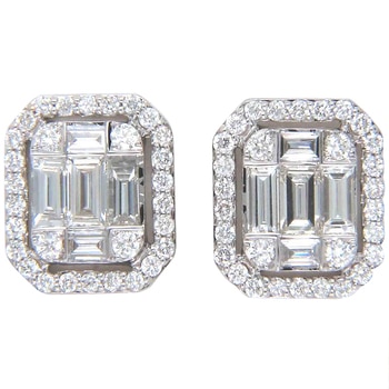 18KT White Gold 1.00ctw Round Brilliant And Baguette Diamond Earrings