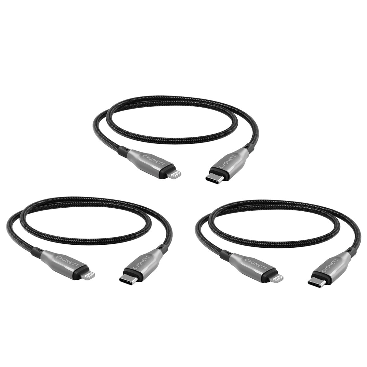 Cygnett Armoured Lightning to USB-C Cable 1M Triple Pack Black CY5169PCCCL