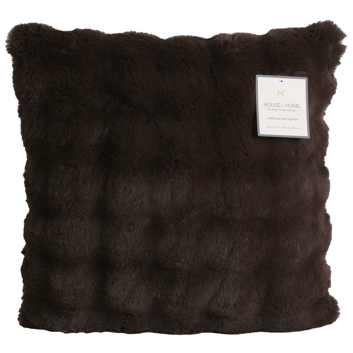 House & Home Luxe Faux Fur Cushion 55cm x 55cm Dark Brown