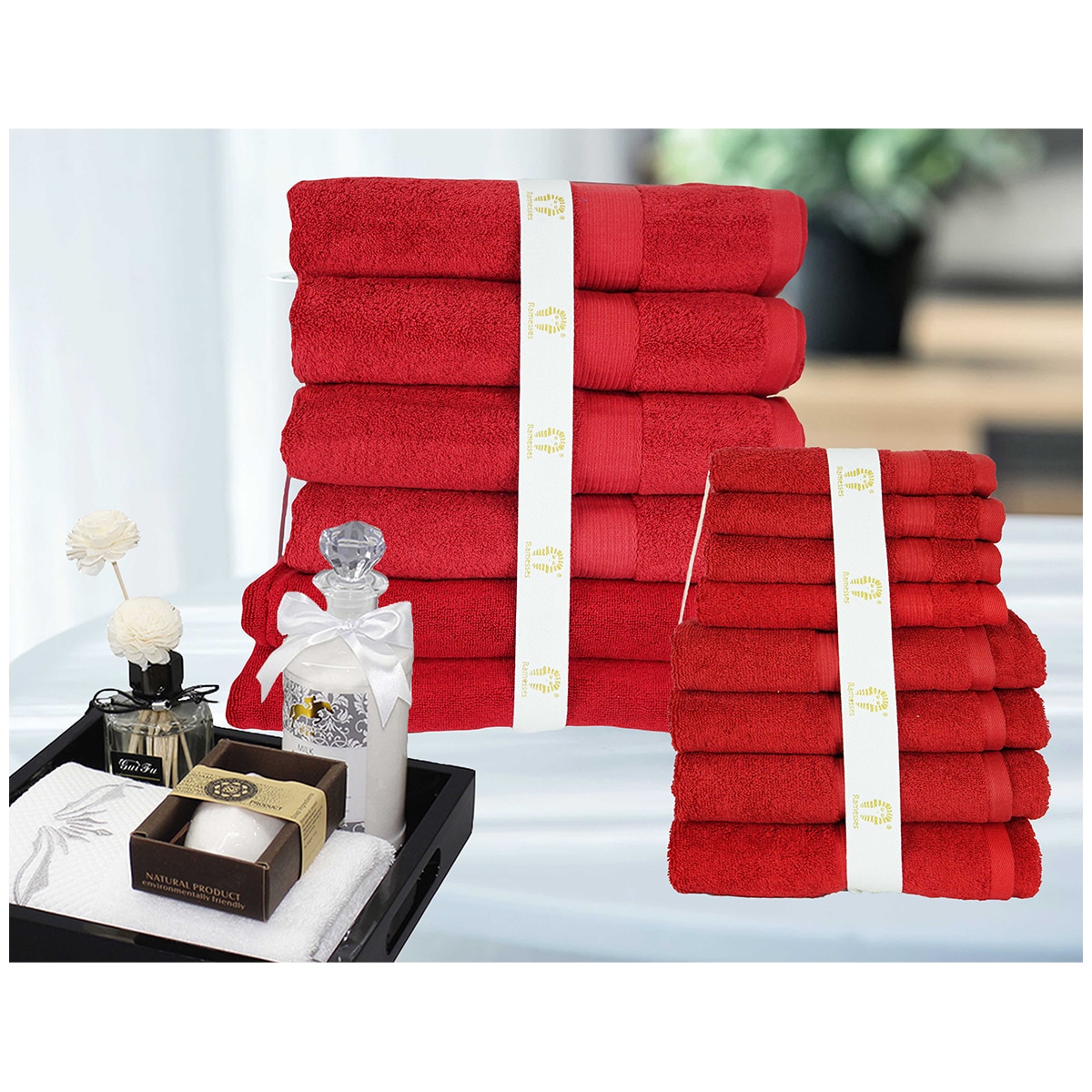 Kingtex 30% Bamboo & 70% Cotton 600gsm Bath Towel 14 piece - Red