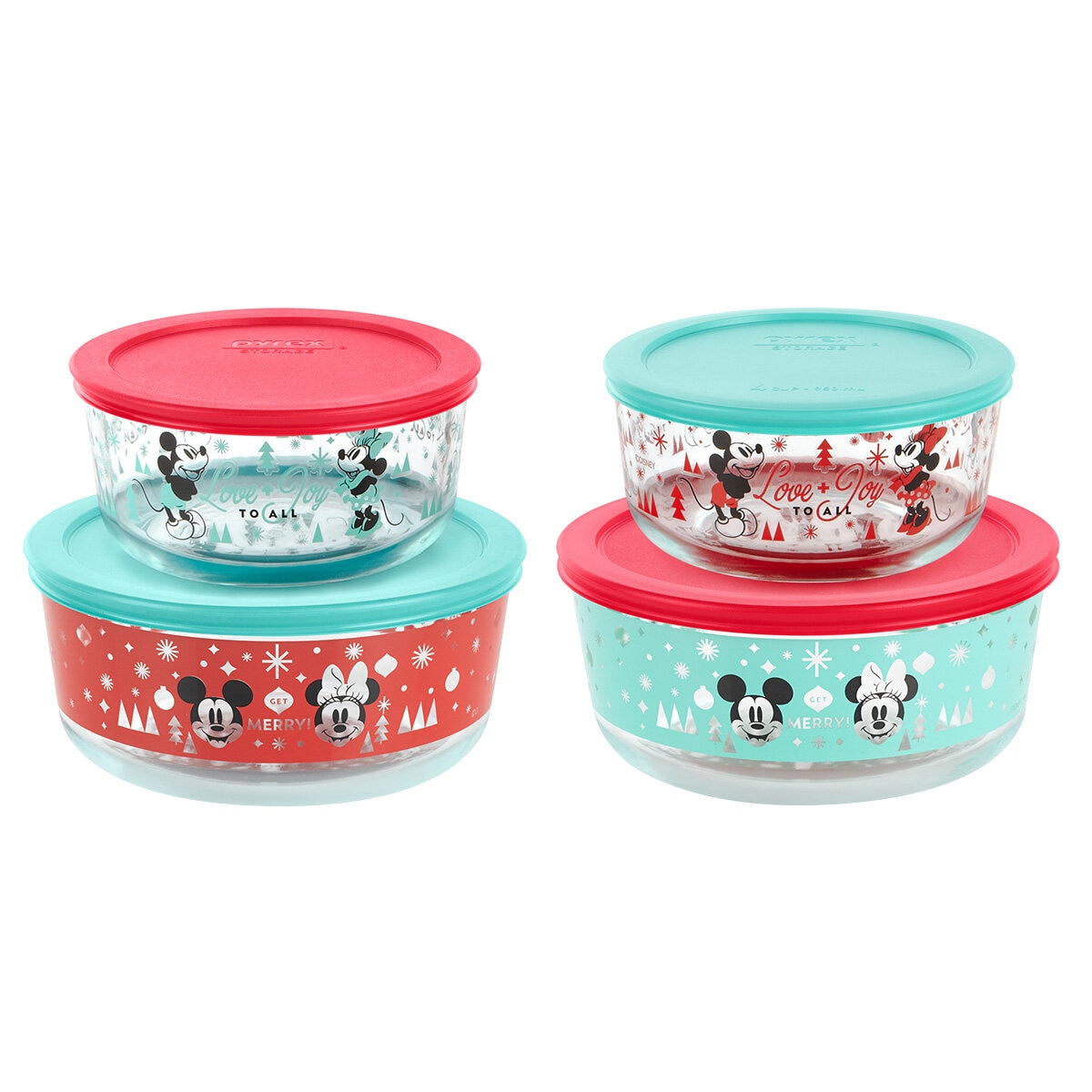 Pyrex Holiday Glass Storage 8 Piece Set Mickey and Minnie
