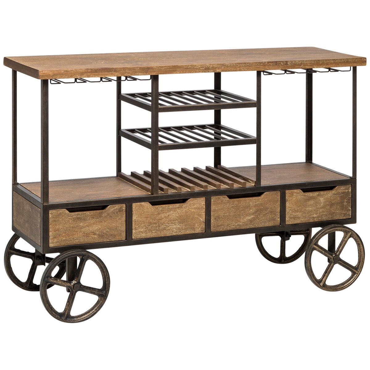 Wine Stash Wooden Bar Cart with Wine Storage