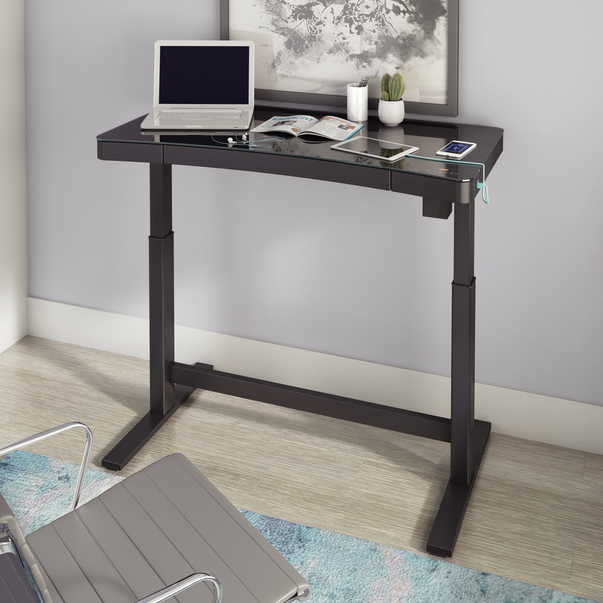 Tresanti Black Adjustable Height Desk with Wireless Charging