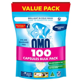OMO Sensitive Laundry Capsules 100 Piece Bulk Pack