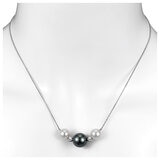 14KT White Gold 8-9mm Cultured Freshwater And 10-11mm Cultured Saltwater Tahitian Pearls And Diamond Cut Bead Necklace