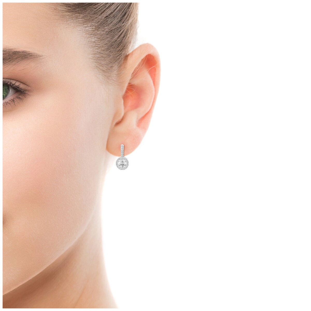 18KT White Gold 1.25ctw Round Diamond Halo Earrings