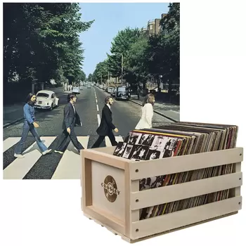 Crosley Record Storage Crate & The Beatles Abbey Road Vinyl Album Bundle