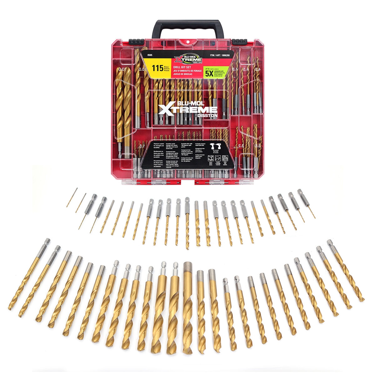 Blu Mol Xtreme 115 Pieces Drill Bit Set Hex And Round