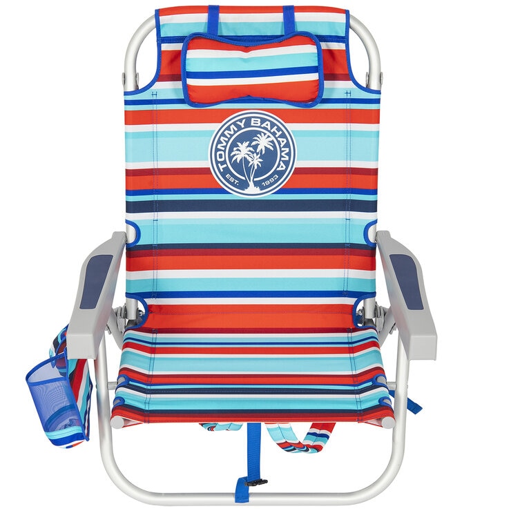 Tommy Bahama 5 Position Aluminium Backpack Beach Chair 2 Pack Royal And Red Stripe