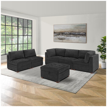 Thomasville Modular Fabric Sectional With Ottoman 6 Piece