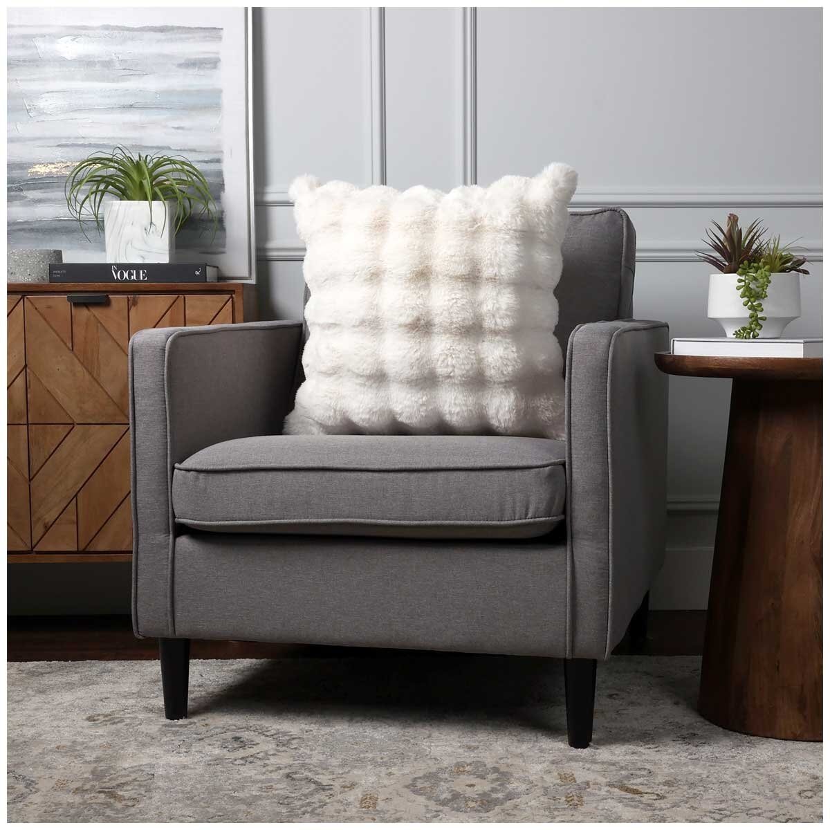 House & Home Luxe Faux Fur Cushion 55cm x 55cm Ivory