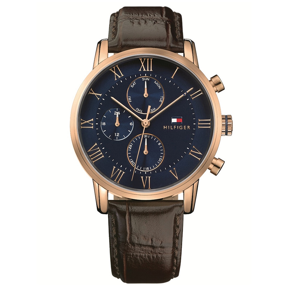Tommy Hilfiger Brown Leather Blue Dial Men's Watch