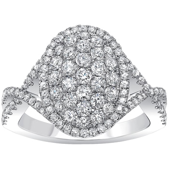18KT White Gold 1.00ctw Round Brilliant Cut Oval Cluster Ring