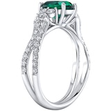 18KT White Gold Lab Created Emerald Oval and Diamond Ring