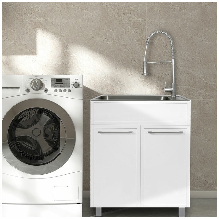 All in One 72cm Matte White Lacquered Laminate Slim Shaker Cabinet With Sink And Chef Faucet All in One 72cm Matte White Lacquered Laminate Slim Shaker Cabinet With Sink And Chef Faucet