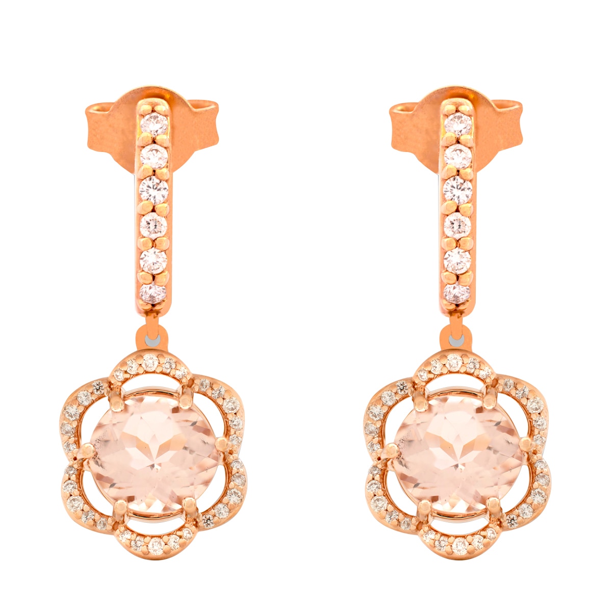 0.27ctw Diamond with Morganite Flower Earrings