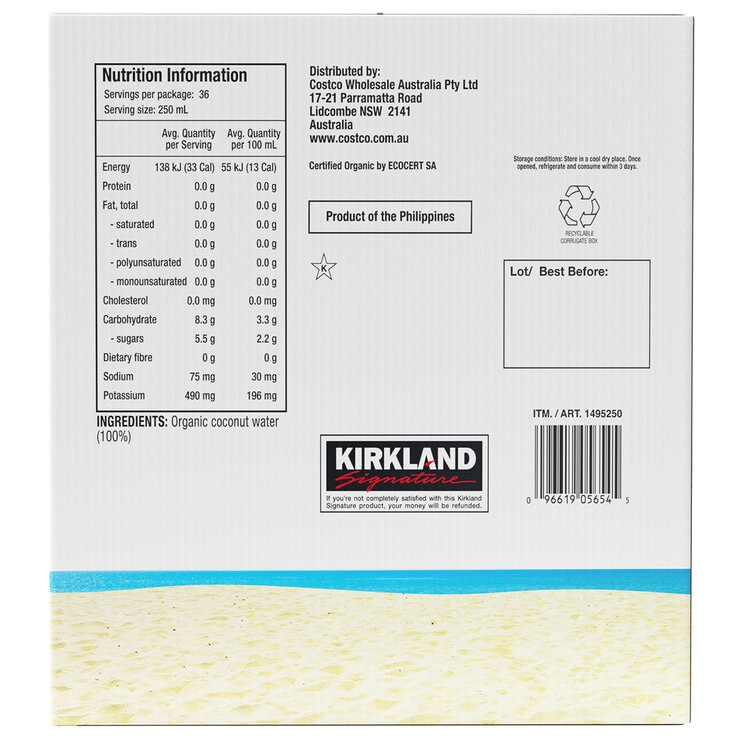 Kirkland Signature Organic Coconut Water 9 x 1L