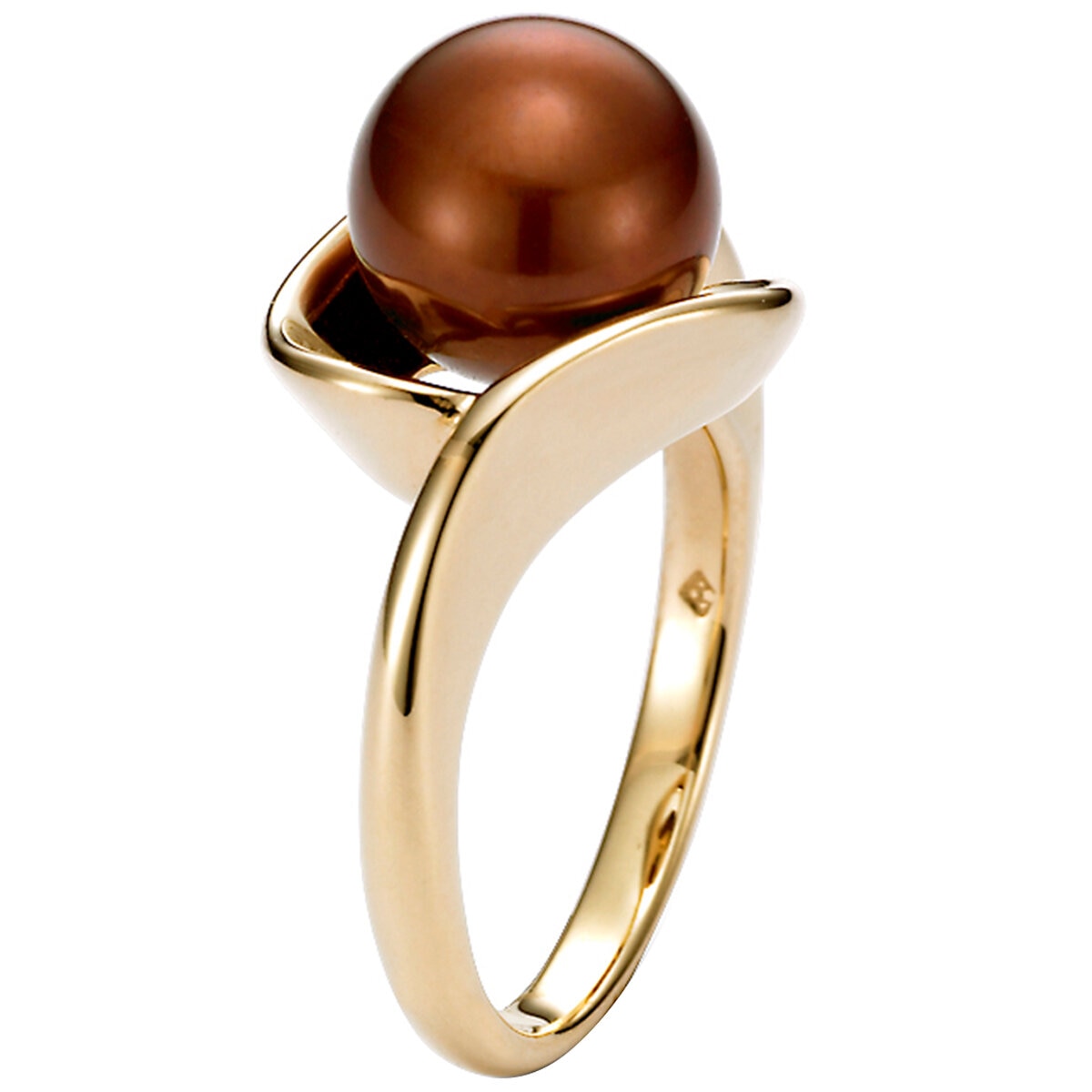 18KT Yellow Gold 9.5-10mm Dyed Chocolate Cultured Pearl Ring