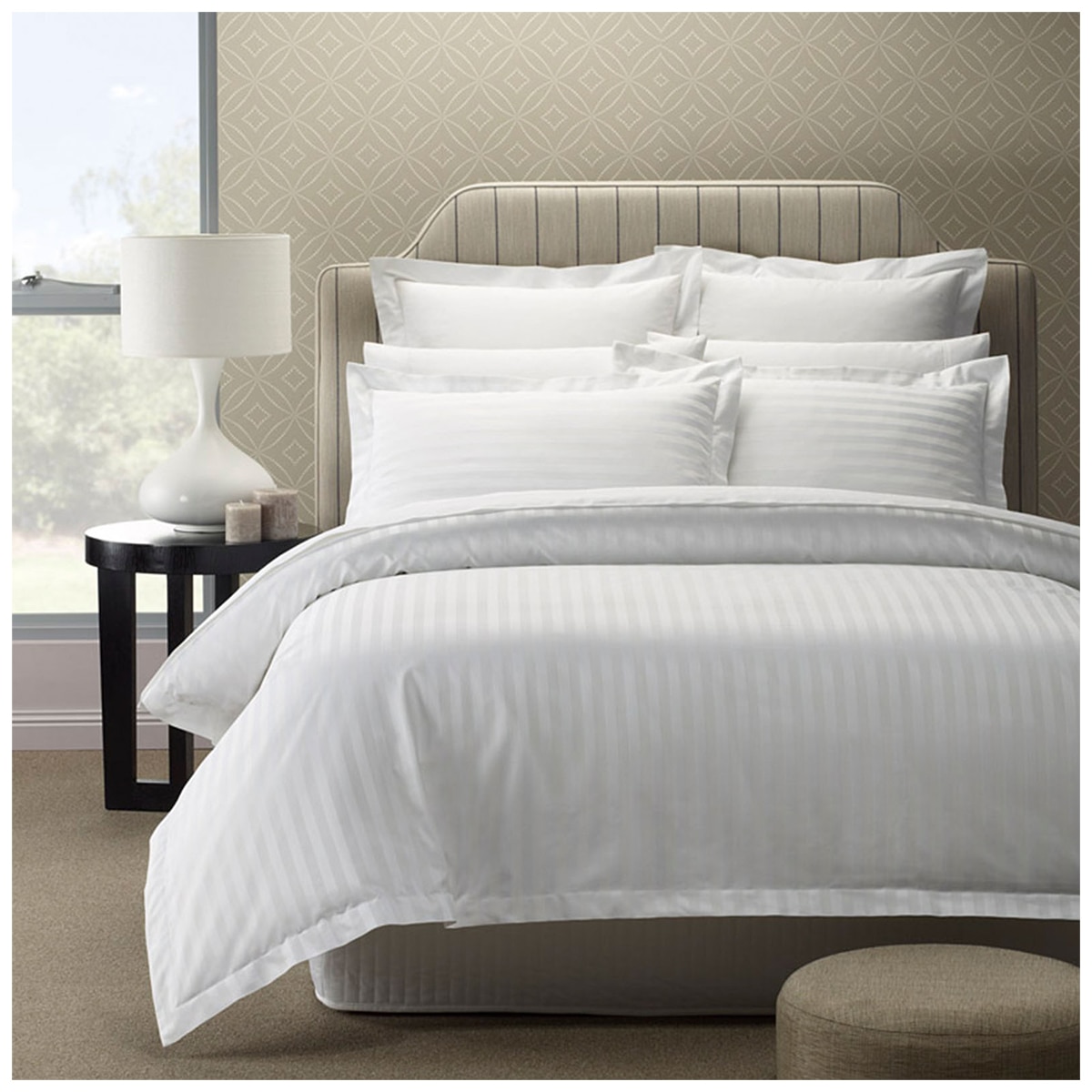 Bdirect Royal Comfort 1200 Thread count Damask Stripe Cotton Blend Quilt Cover Sets King White