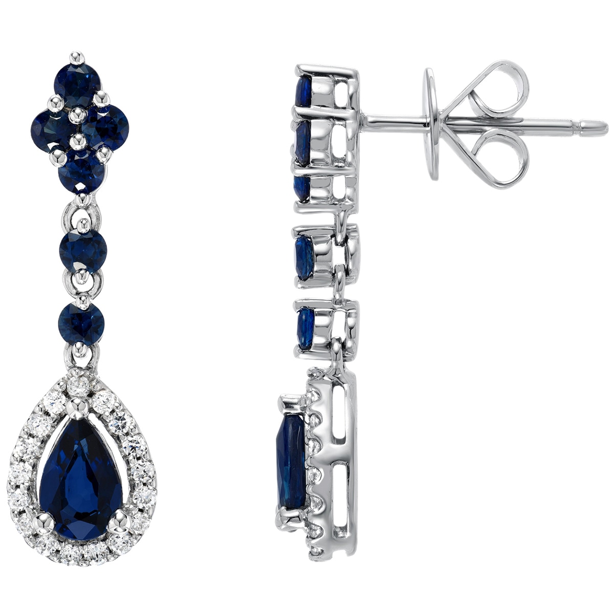 0.18ctw Diamond with Blue Sapphire Pear Drop Earrings