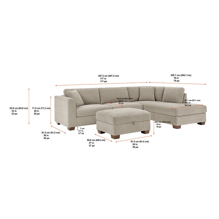 Thomasville Fabric Sectional With Storage Ottoman