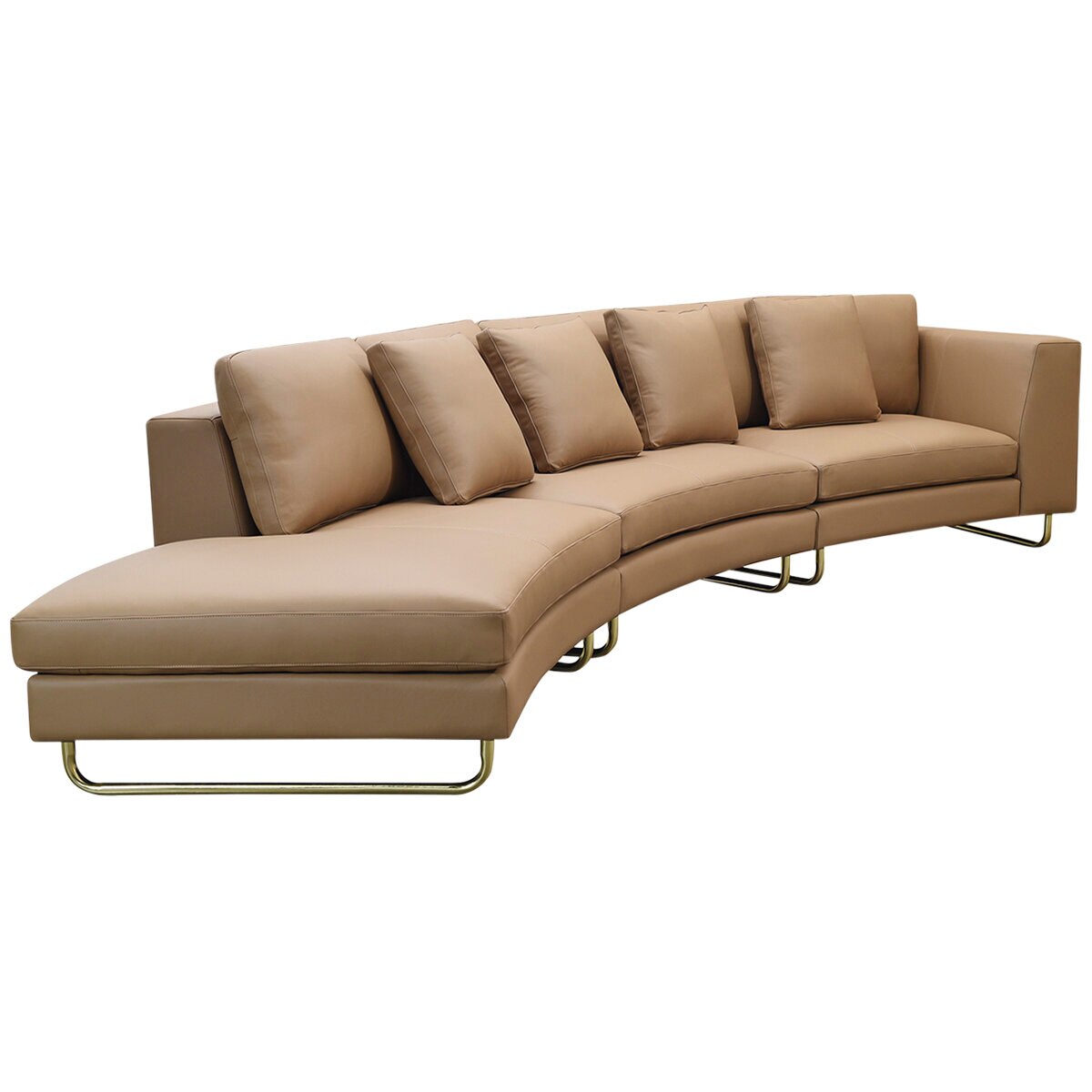 Moran Arcadia Extended Leather Chaise Sofa Caramel
