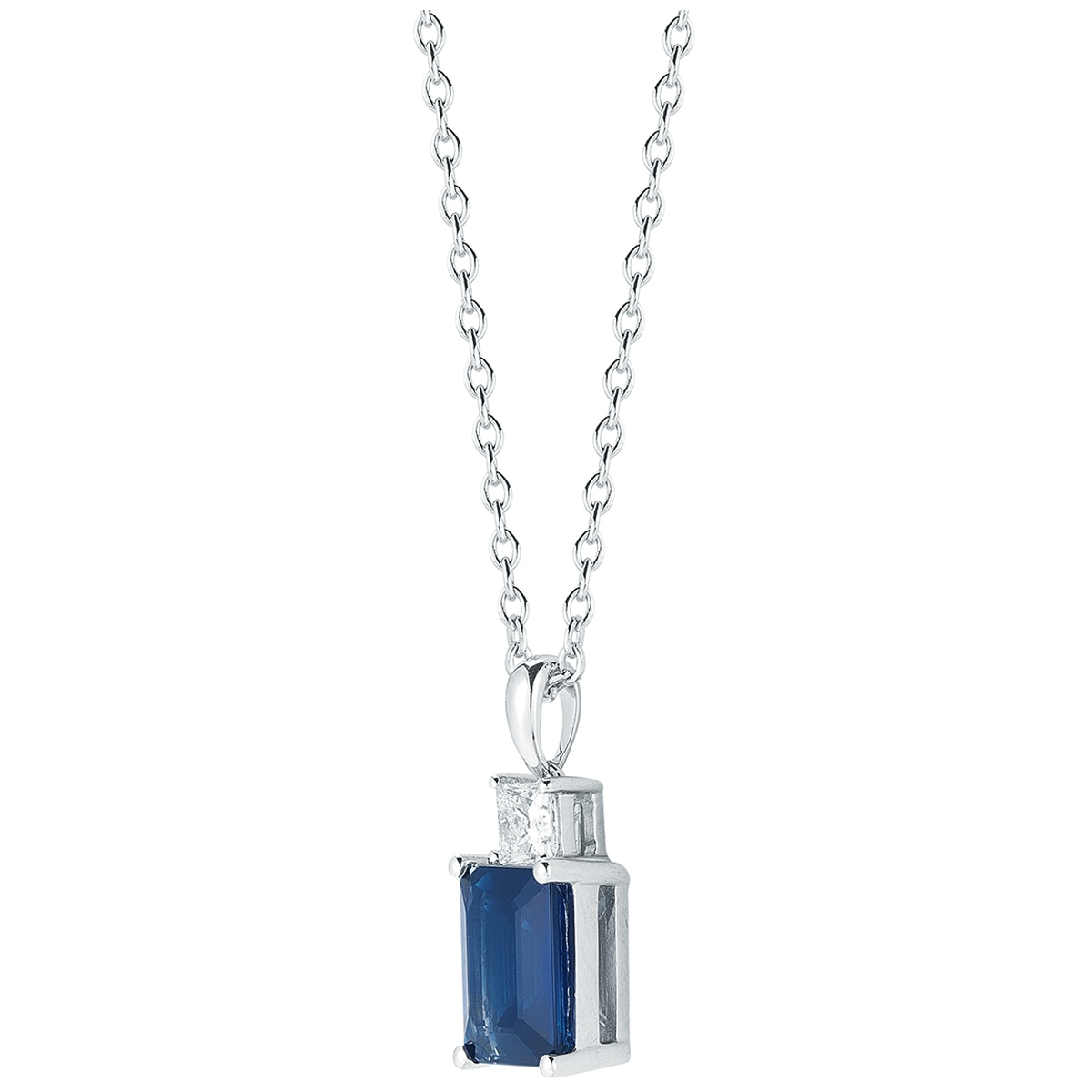 0.24CTW Diamond Emerald Cut Sapphire Pendant