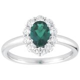 18KT White Gold 0.50ctw Round Diamond And Oval Lab Emerald Ring