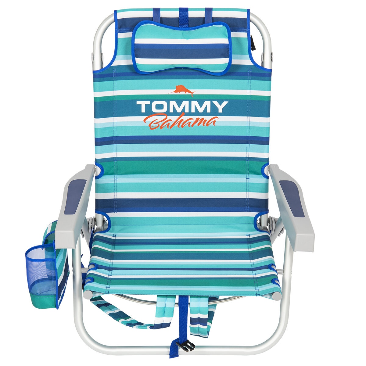 Tommy Bahama 5 position Aluminum Backpack Beach Chair 2 Pack Blue & Green Strip