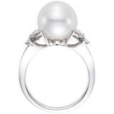 18KT White Gold Round Freshwater Cultured Pearl and Diamond Ring