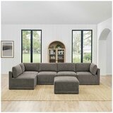 Thomasville 6PC Fabric Modular Sectional with Ottoman Grey