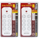Huntkey Powerboard with 4 USB 8 outlet 2 pack