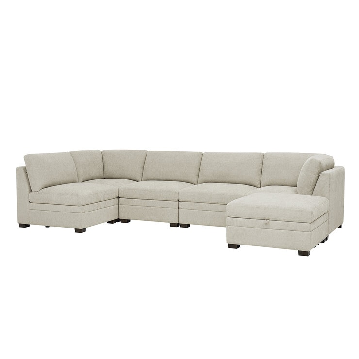 Thomasville 6 Piece Fabric Modular Sectional with Storage Ottoman/