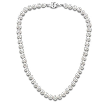 14KT White Gold With 52 Akoya Cultured Pearl 7.5-8mm Necklace