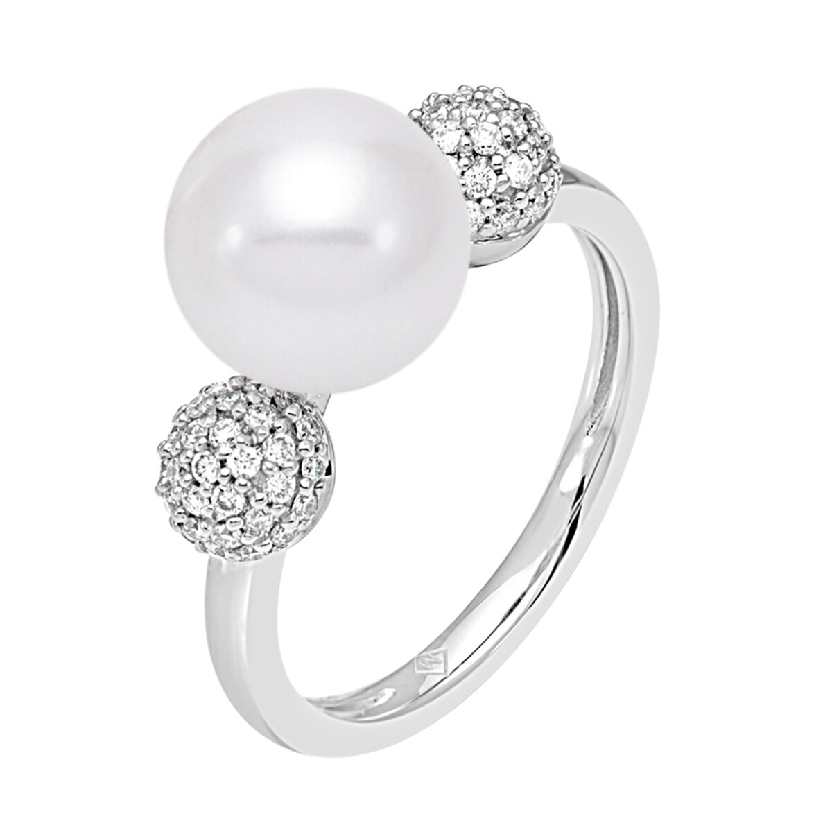 18KT White Gold 0.39CTW Diamond 9-9.5mm Cultured Pearl Ring