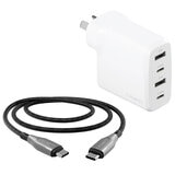 Cygnett PowerPlus 45W Multiport Wall Charger AU & Armoured USB-C to USB-C 2.0 Cable 2M Black CY5175BUNCC