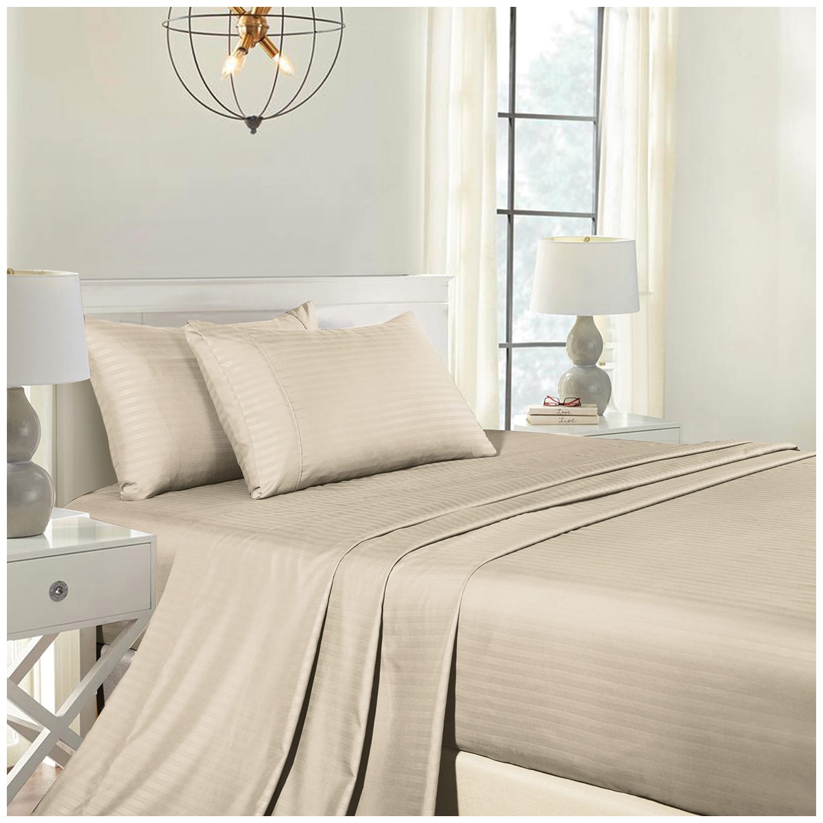 Bdirect Royal Comfort Blended Bamboo Sheet Set with stripes Double - Sand