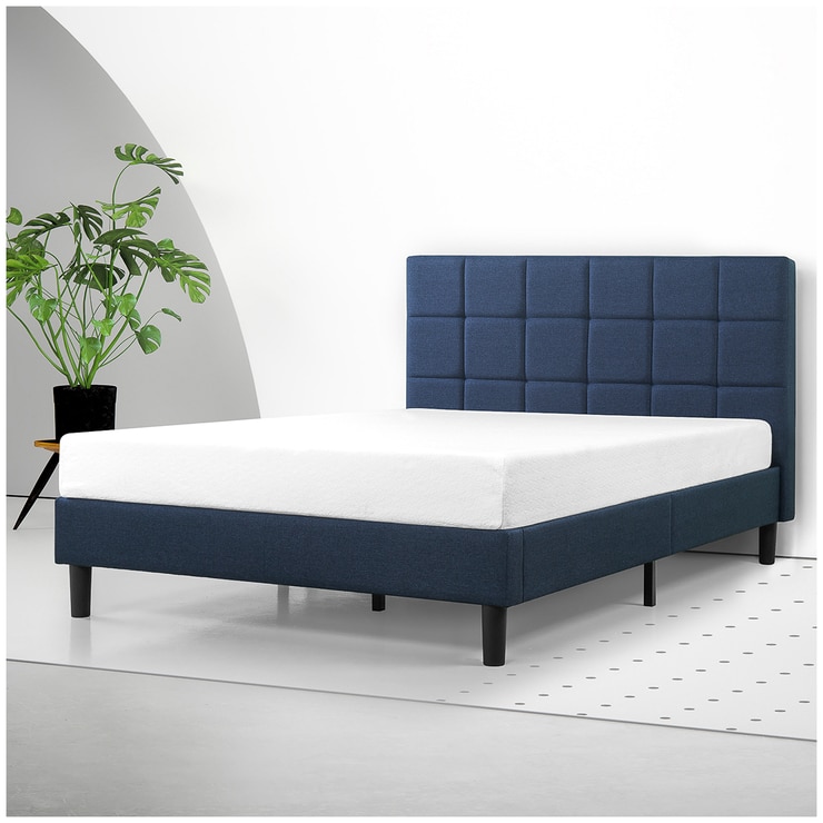 Blackstone Upholstered Square Stitched Platform Double Bed Navy