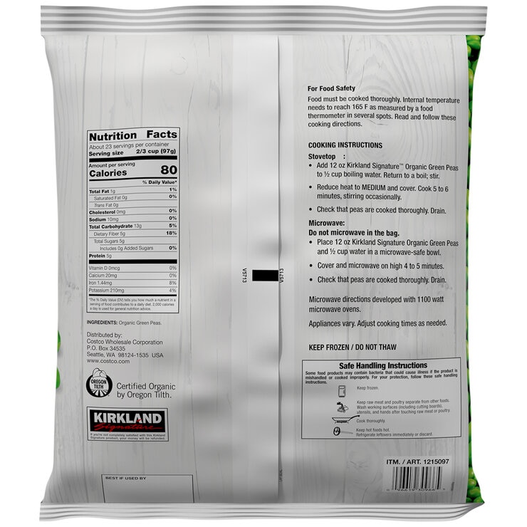 Kirkland Signature Organic Green Peas 2.26kg Kirkland Signature Organic Green Peas 2.26kg