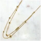 14KT Yellow Gold Layered Chain Necklace With Gold Beads