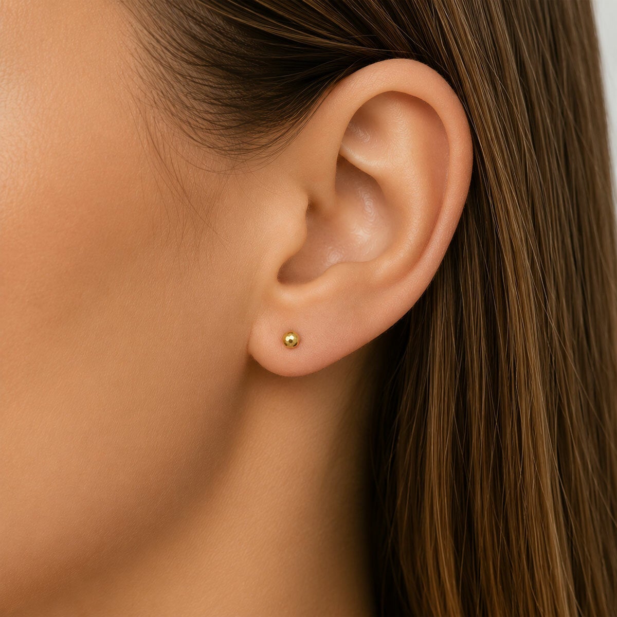 18K Yellow Gold Diamond Cut Ball Stud Earrings